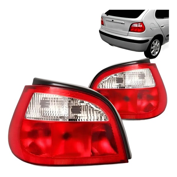 Par Lanterna Traseira Megane 2000/2004 Hatch Bicolor Oferta Ambos Lados Vermelho