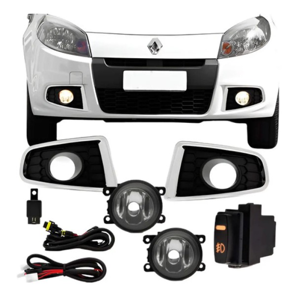 Kit Farol Auxiliar Sandero 2012 À 2014 Grade Moldura Cromad