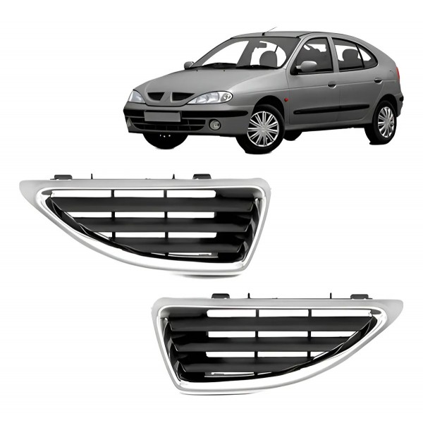 Par Grade Moldura Radiador Megane 2000/06 Aro Cromado Oferta