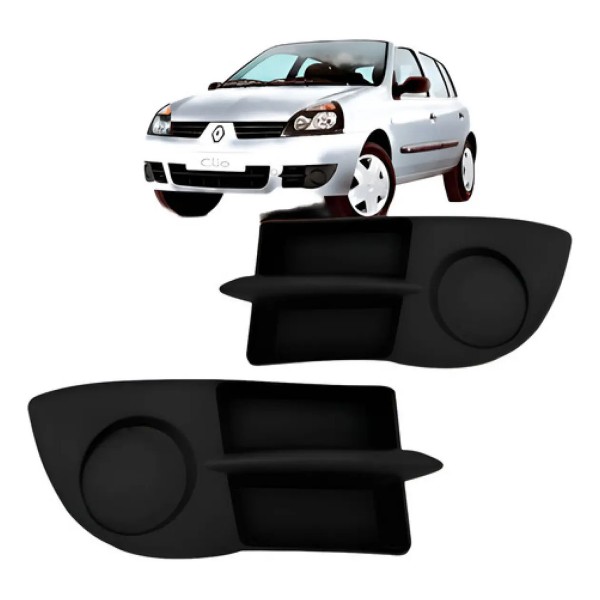 Par Grade Moldura Milha Renault Clio 06/2012 Sem Furo Oferta Preto