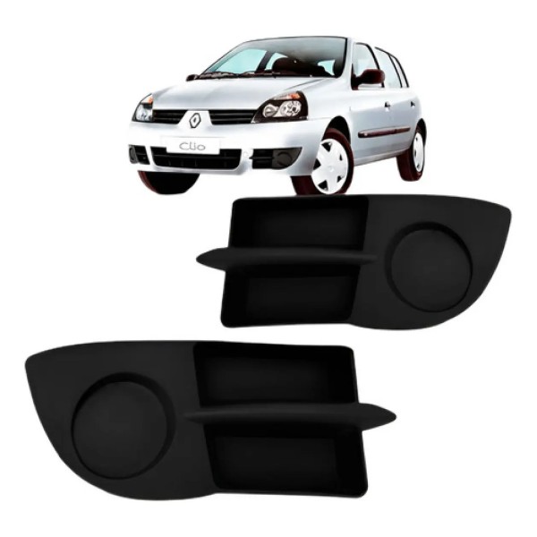 Par Grade Moldura Milha Para Renault Clio 06/12 Sem Furo Preto