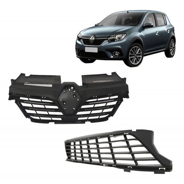 Kit Grade Parachoque Sandero 2020 A 2024 Superior E Inferior Preto