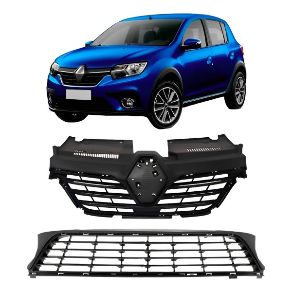 Par Grade Frontal Sandero 2020 A 2024 Superior E Inferior Preto
