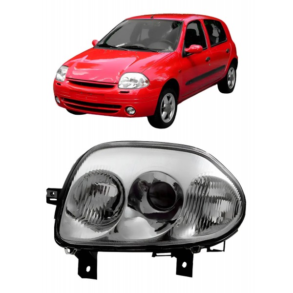 Farol Elétrico Clio 1999 A 2002 Foco Duplo Cromado Sem Moto