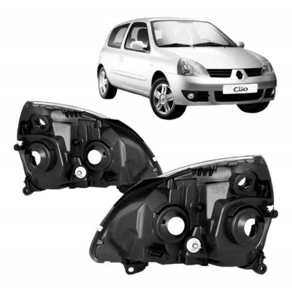 Par Carcaça Farol Dianteiro Para Renault Clio 2003 A 2011