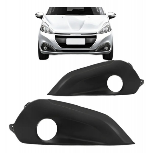 Jogo Tela Moldura C/furo Milha Peugeot 208 2017 2018 Preto Preto