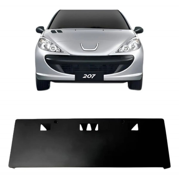 Suporte Placa Peugeot 207 2008 2009 2010 2011 2012 2013 Preto