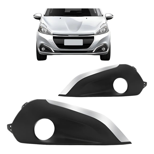 Moldura Milha Peugeot 208 2017 A 2018 Com Furo Friso Cromado