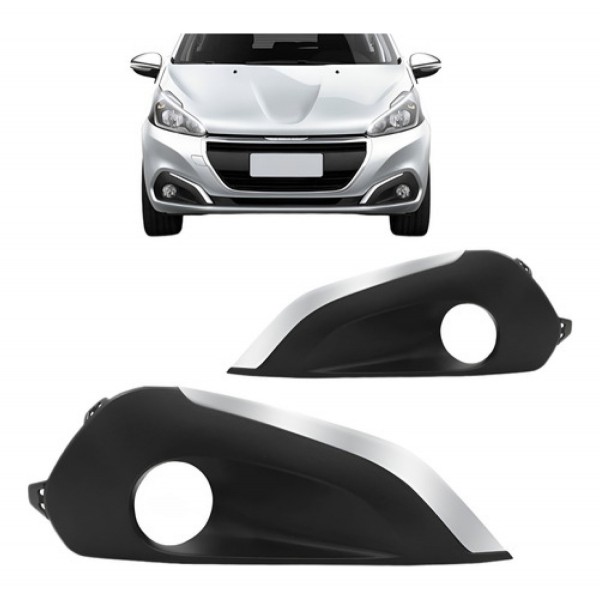 Moldura Milha Peugeot 208 2017 A 2018 Com Furo Friso Cromado