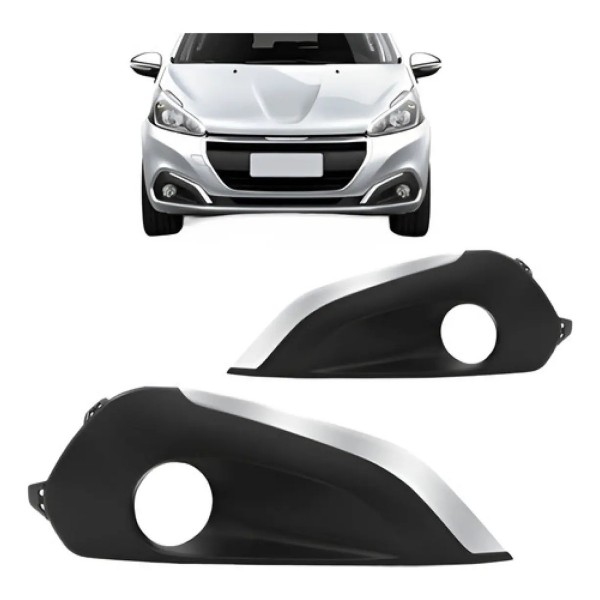 Par Grade Moldura Peugeot 208 C/furo Milha 2017 2018 Cromado Preto