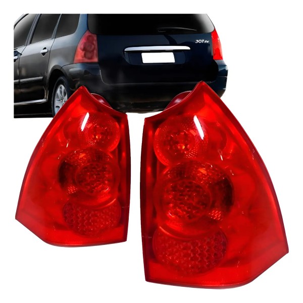 Par Lanterna Traseira Peugeot 307 Sw 2007 08 09 10 11 2012 Ambos Lados Vermelho