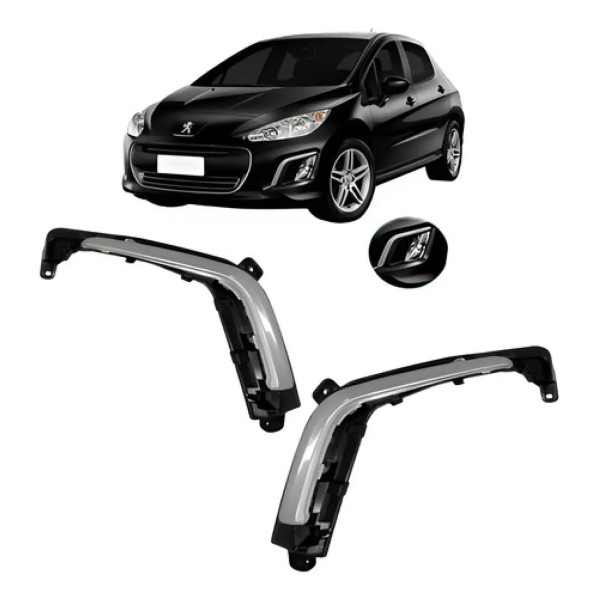 Par Grade Moldura Milha Peugeot 308 12 2013 2014 Com Friso. Preto