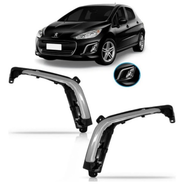 Par Grade Moldura Milha Para Peugeot 308 12 13 14 Com Friso. Preto