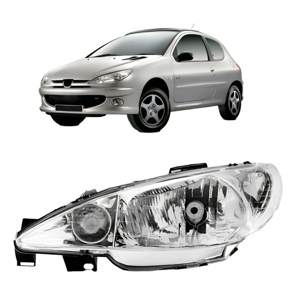 Farol Peugeot 206 2003/ Cromado Lente Lisa Foco Simples