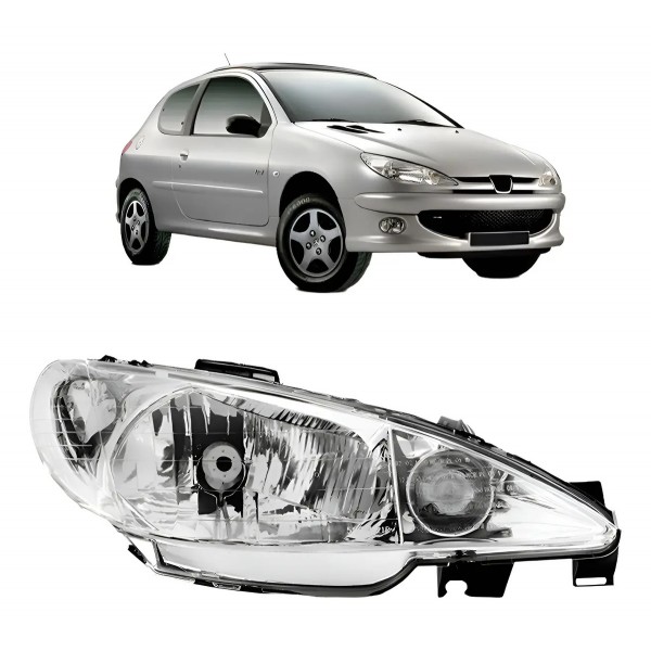 Farol Peugeot 206 2003/ Cromado Lente Lisa Foco Simples