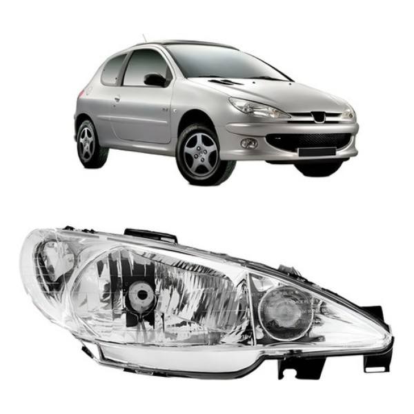 Farol Peugeot 206 2003/ Cromado Lente Lisa Foco Simples
