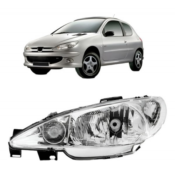 Farol Peugeot 206 2003/ Cromado Lente Lisa Foco Simples