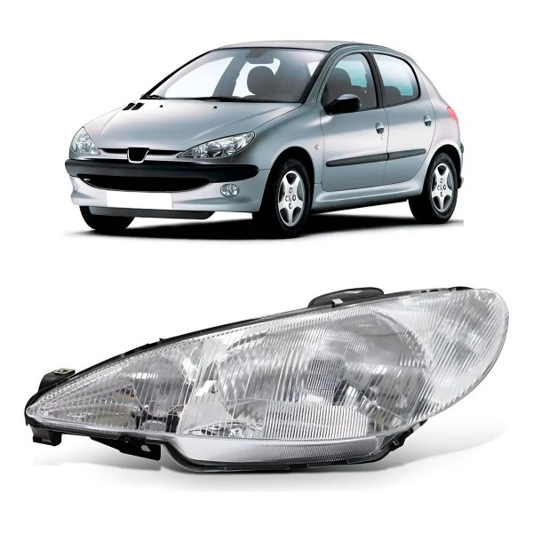 Farol Peugeot 206 1998 1999 2000 A 2003 Foco Simples Raiado