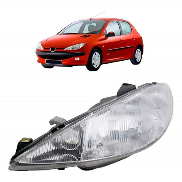 Farol Peugeot 206 1999 A 2001 Cromado Lente Raiada