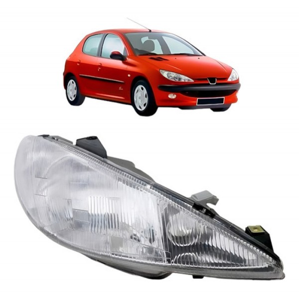Farol Peugeot 206 1999 A 2001 Cromado Lente Raiada