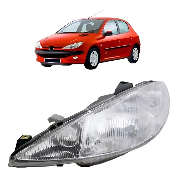 Farol Peugeot 206 1999 A 2001 Cromado Lente Raiada
