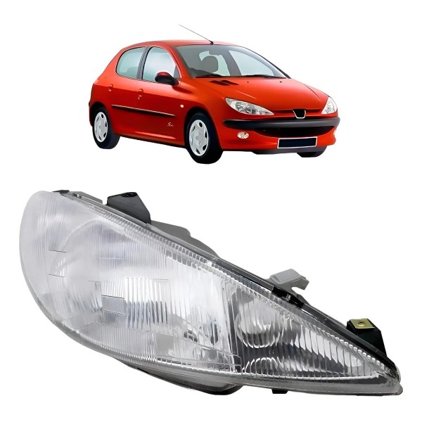 Farol Peugeot 206 1999 A 2001 Cromado Lente Raiada