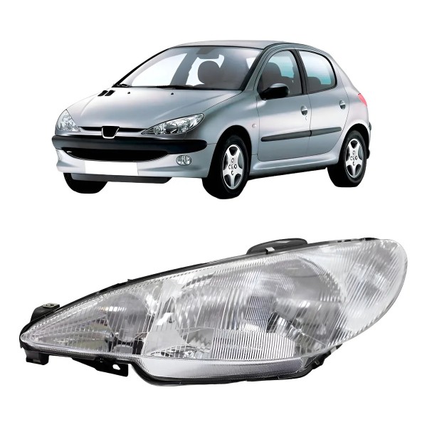 Farol Para Peugeot 206 98 99 2000 A 2003 Foco Simples Raiado