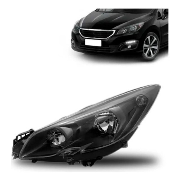 Farol Para Peugeot 308 2016 A 2019 Fume Negro Manual