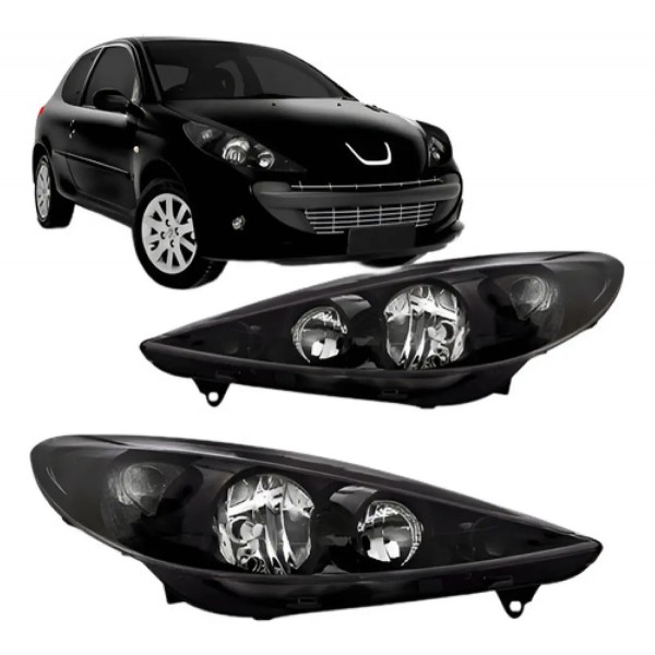 Par Farol Para Peugeot 207 2009 10 11 12 2013 Máscara Negra