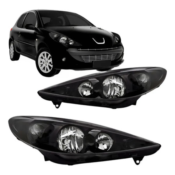 Par Farol Peugeot 207 2009 10 11 12 2013 Máscara Negra