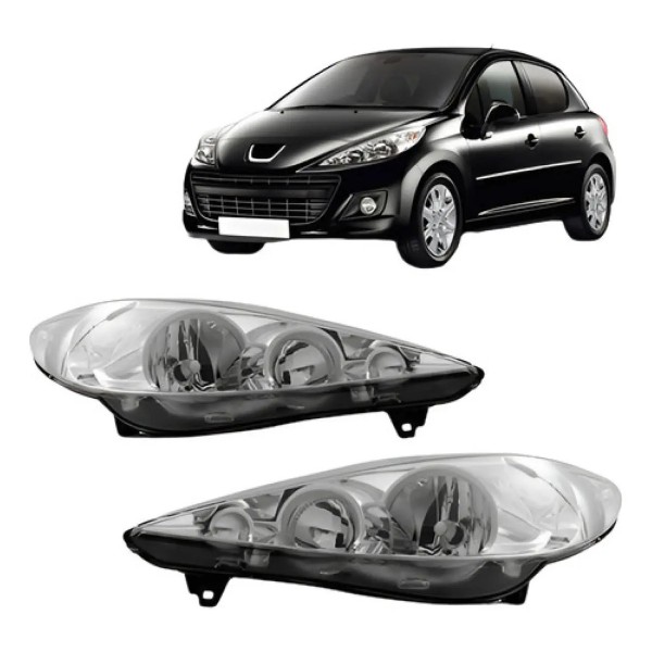 Jogo Farol Para Peugeot 207 09 2010 11 12 13 Manual Cromado