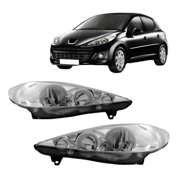 Jogo Farol Peugeot 207 2009 2010 2011 12 2013 Manual Cromado