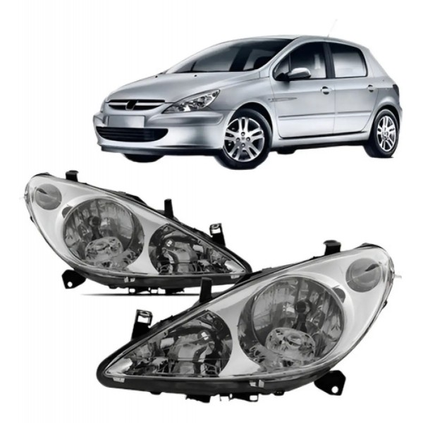 Jogo Farol Para Peugeot 307 01 02 2003 2004 2005 S/ Auxiliar