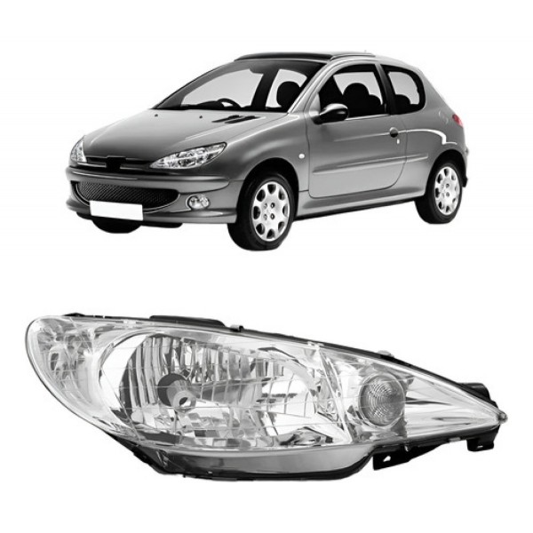 Farol Peugeot 206 E 206 Sw Ano 00 Ao 06 Foco Simples Liso