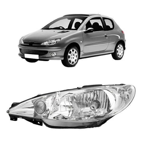 Farol Peugeot 206 E 206 Sw Ano 00 Ao 06 Foco Simples Liso