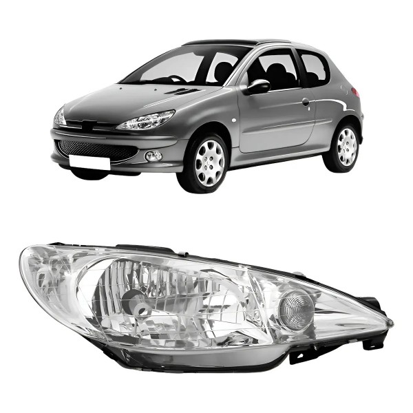 Farol Para Peugeot 206 E 206 Sw Ano 00/06 Foco Simples Liso