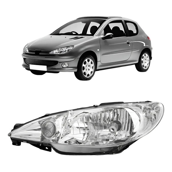 Farol Para Peugeot 206 E 206 Sw Ano 00/06 Foco Simples Liso