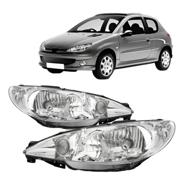 Par Farol Peugeot 206 E 206 Sw 2000 A 2006 Foco Simples Liso