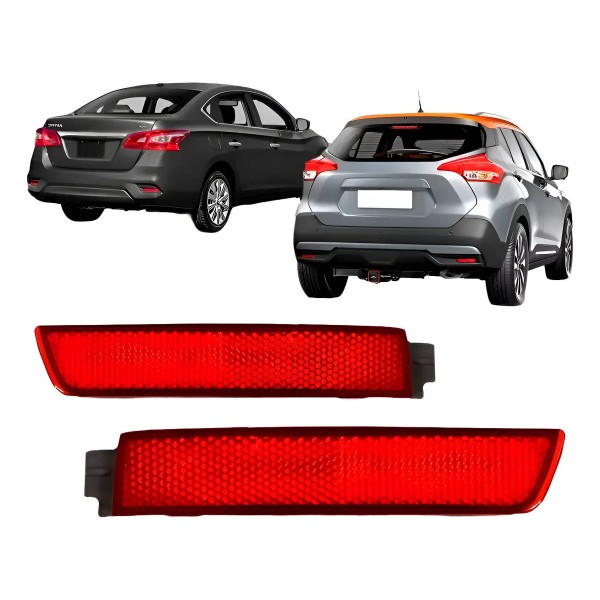 Par Refletor Parachoque Kicks 17 A 2021 Sentra 2014 A 2019 Vermelho