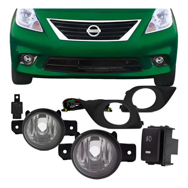 Kit Farol Neblina Milha Nissan Versa 2011 À 2014 Com Grade Transparente
