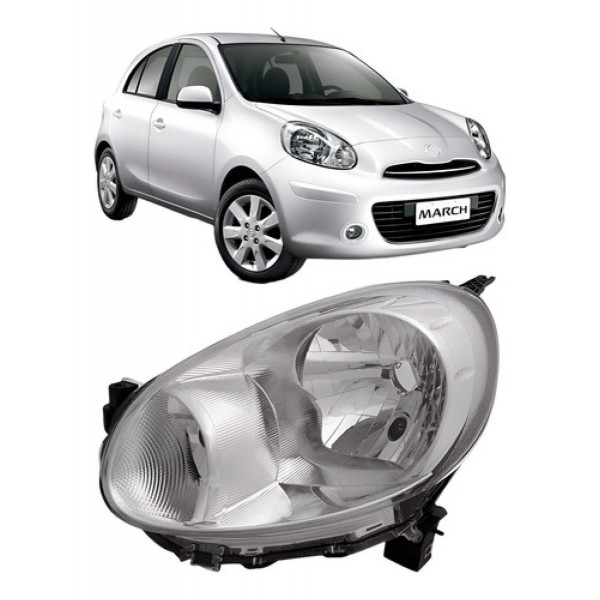 Farol Dianteiro Para Nissan March 2011 A 2013 Cromado Manual