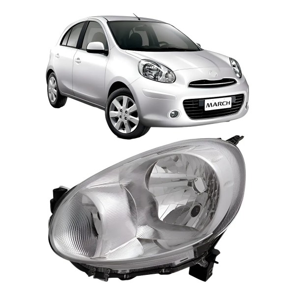 Farol Dianteiro Para Nissan March 2011 A 2013 Cromado Manual