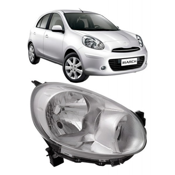 Farol Dianteiro Para Nissan March 2011 A 2013 Cromado Manual