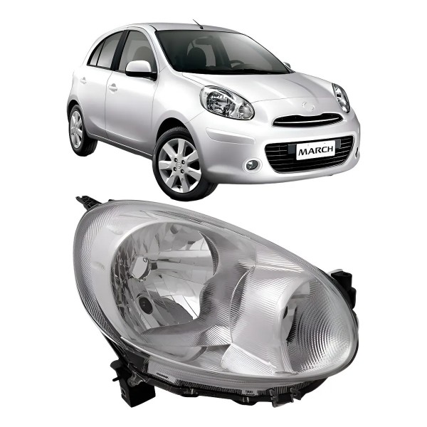Farol Dianteiro Para Nissan March 2011 A 2013 Cromado Manual