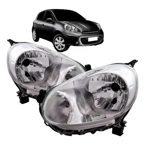 Par Farol Para Nissan March 2011 2012 2013 Cromado Manual