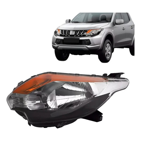 Farol L200 Triton 2016 A 2023 Mascara Negra Pisca Ambar