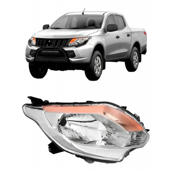 Farol Manual Cromado C/ Pisca Âmbar L200 Triton 2017 A 2020