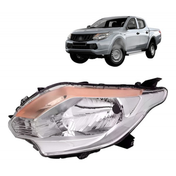 Farol L200 Triton 2016 2017 Manual Cromado Com Pisca Âmbar