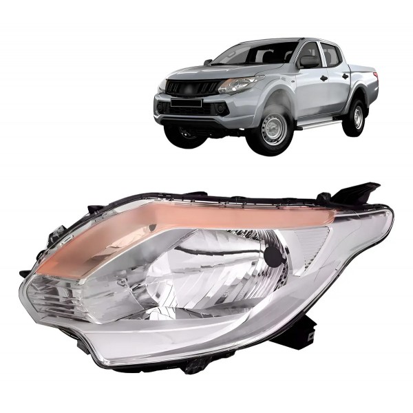 Farol L200 Triton 2016 2017 Manual Cromado Com Pisca Âmbar