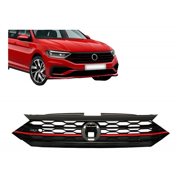 Grade Radiador Com Friso Vermelho Jetta Gli 2019 Ate 2022